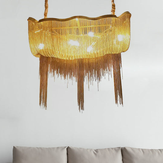 Tassel Empire Chandelier: Modern Nordic Style 12-Light Metal Hanging Light Fixture In Gold/Silver