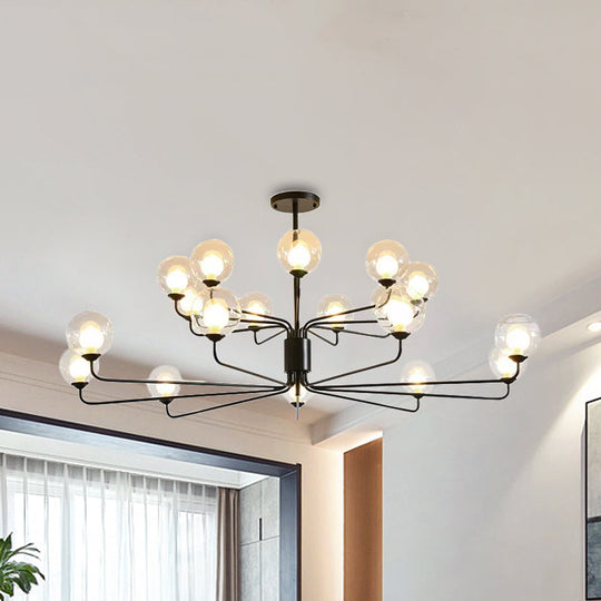 Contemporary 2-Tier Ball Clear Glass Chandelier With Radial Design - 8/12/18 Lights Black/Gold