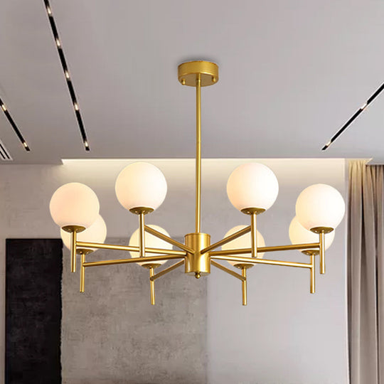Lustre Globe Contemporain Noir/Or avec Design Radial - 6/8/9 Lumières, Lampe à Suspension en Verre de Lait
