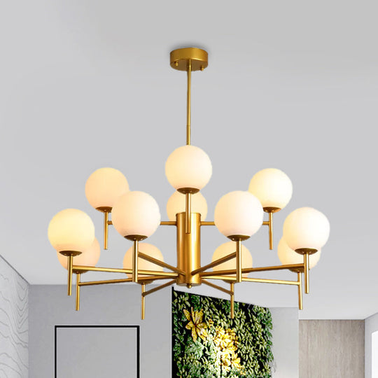 Lustre Globe Contemporain Noir/Or avec Design Radial - 6/8/9 Lumières, Lampe à Suspension en Verre de Lait