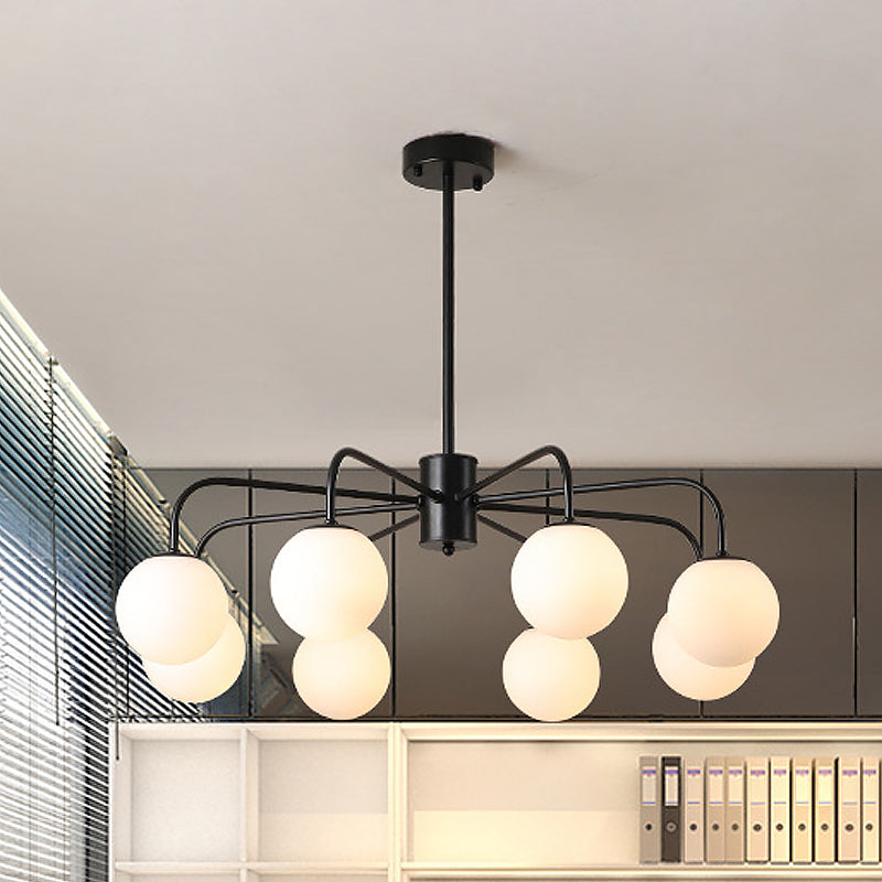 Lustre moderne en verre blanc avec design radial - 6/8/10 lumières, plafonnier suspendu, bras incurvé