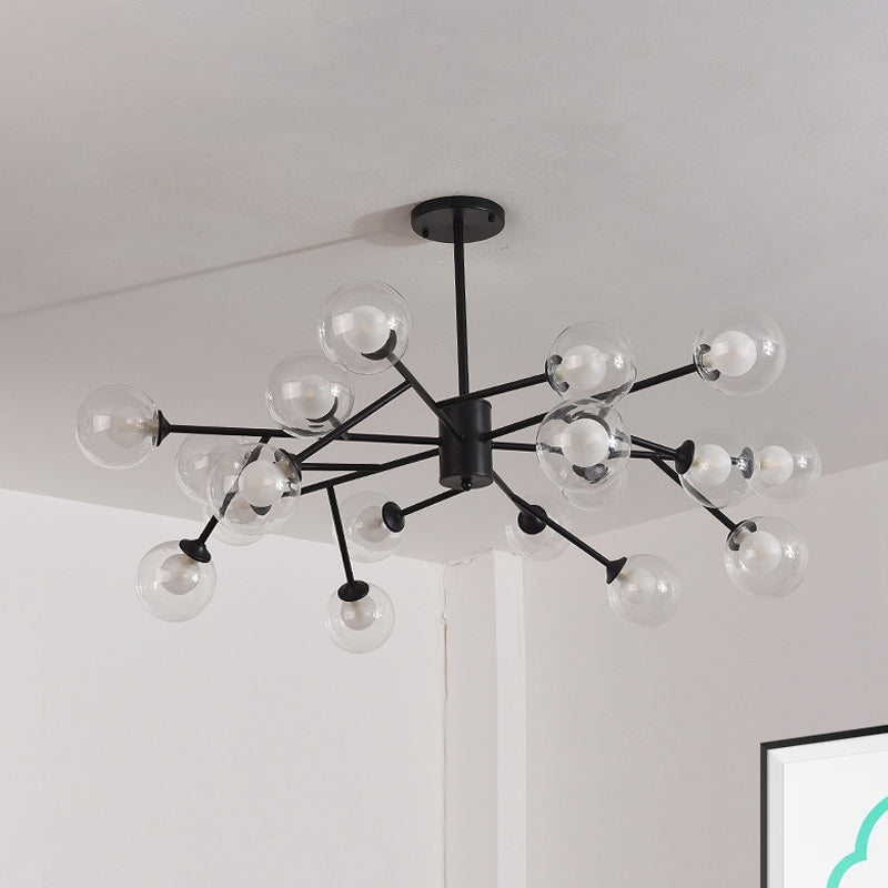 Modern Black/Gold Ball Pendant Chandelier With Clear Glass Shade - 12/15/18 Lights Ceiling Lighting