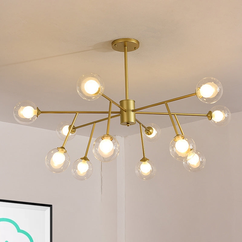 Modern Black/Gold Ball Pendant Chandelier With Clear Glass Shade - 12/15/18 Lights Ceiling Lighting