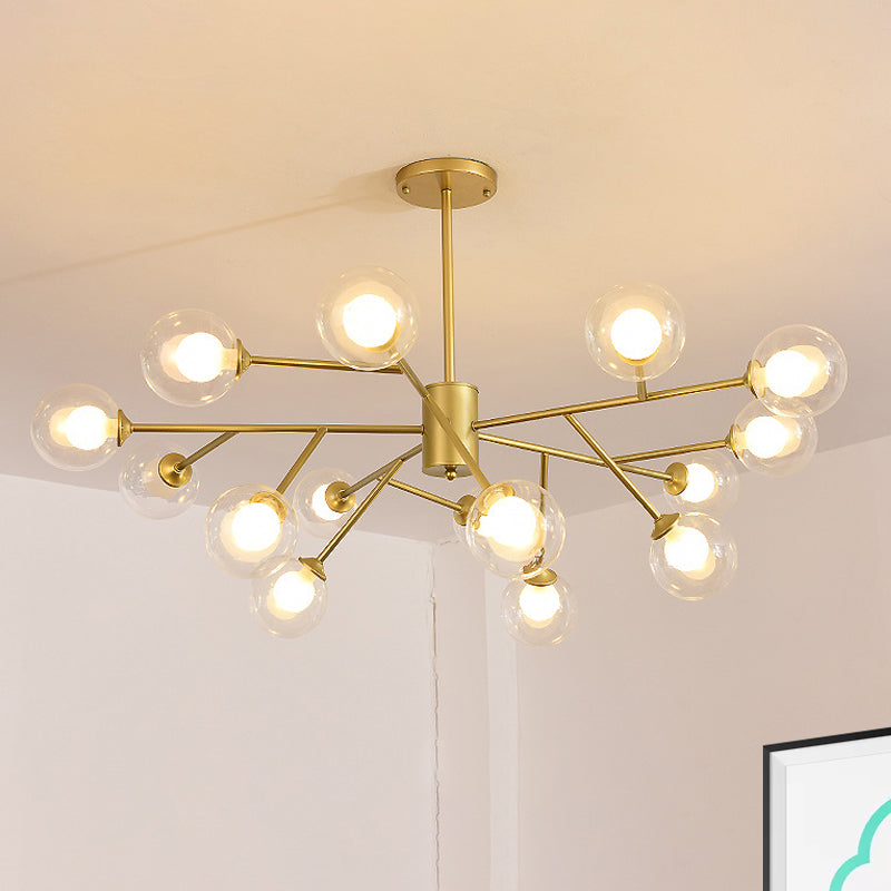 Modern Black/Gold Ball Pendant Chandelier With Clear Glass Shade - 12/15/18 Lights Ceiling Lighting