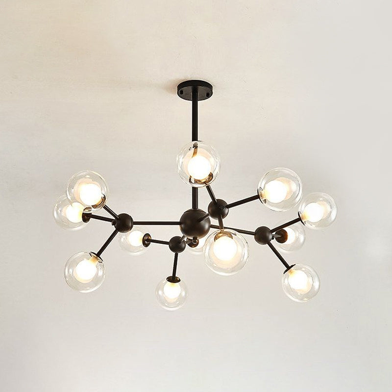 Modern Clear Glass Bubble Chandelier With Starburst Design - 9/12/15 Lights Black/Gold