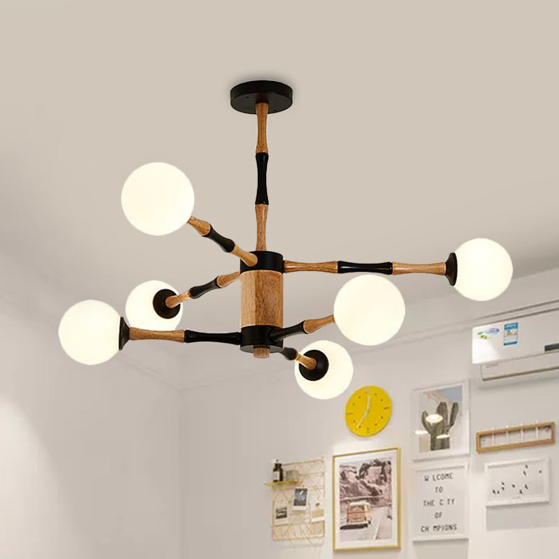 Contemporary Wooden Sputnik Chandelier - 6/8/12 Lights Hanging Pendant Lamp For Bedroom