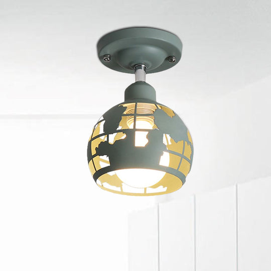 Modern Metal Semi - Flush Light With 1 Head For Hallway - Pink/Yellow/Blue Domed Design