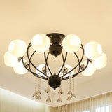 Crystal Drop Globe Ceiling Light Fixture With Rustic Metal And Multiple Heads For Living Room