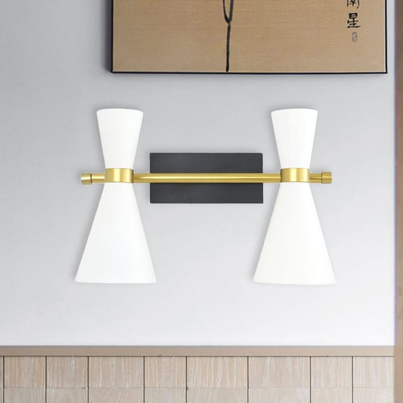 Contemporary Trumpet Wall Sconce Light In Black/White/Gold With Adjustable Arm And 1-3 Lights