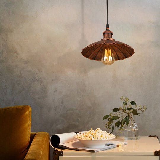 Farmhouse Scalloped Iron Pendant Light With 1 Hanging Ceiling - Indoor Lighting