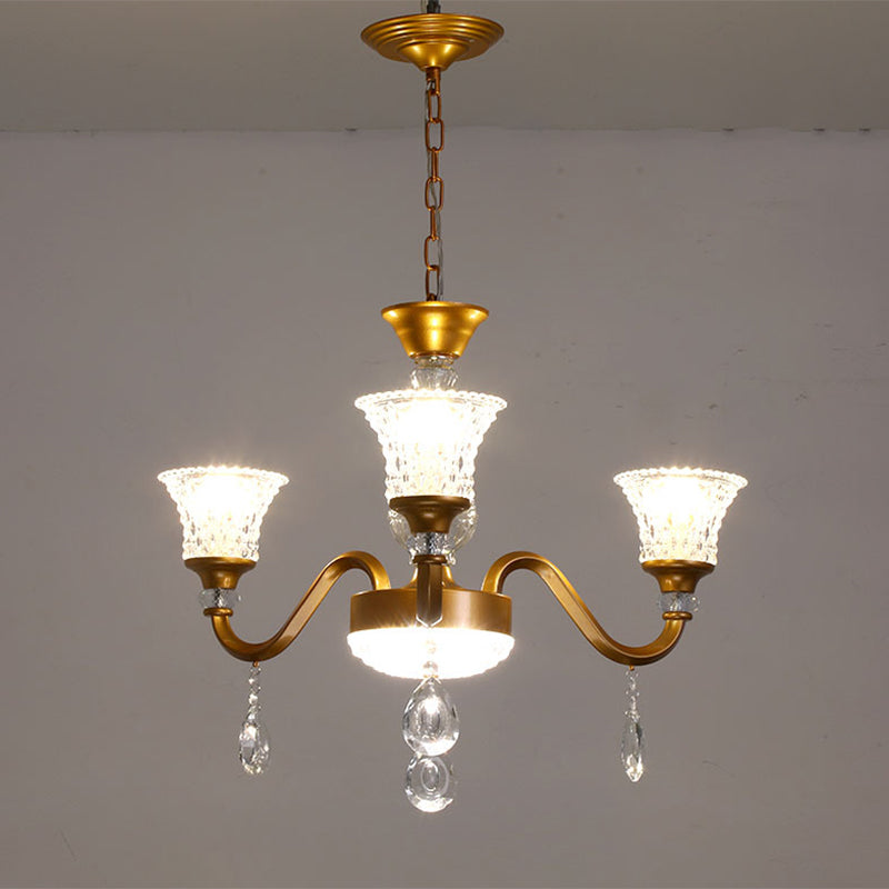 Traditional Gold Bell-Shaped Chandelier With Clear Crystal Glass Pendant - Ideal For Parlor 3/6/8