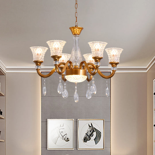 Traditional Gold Bell-Shaped Chandelier With Clear Crystal Glass Pendant - Ideal For Parlor 3/6/8