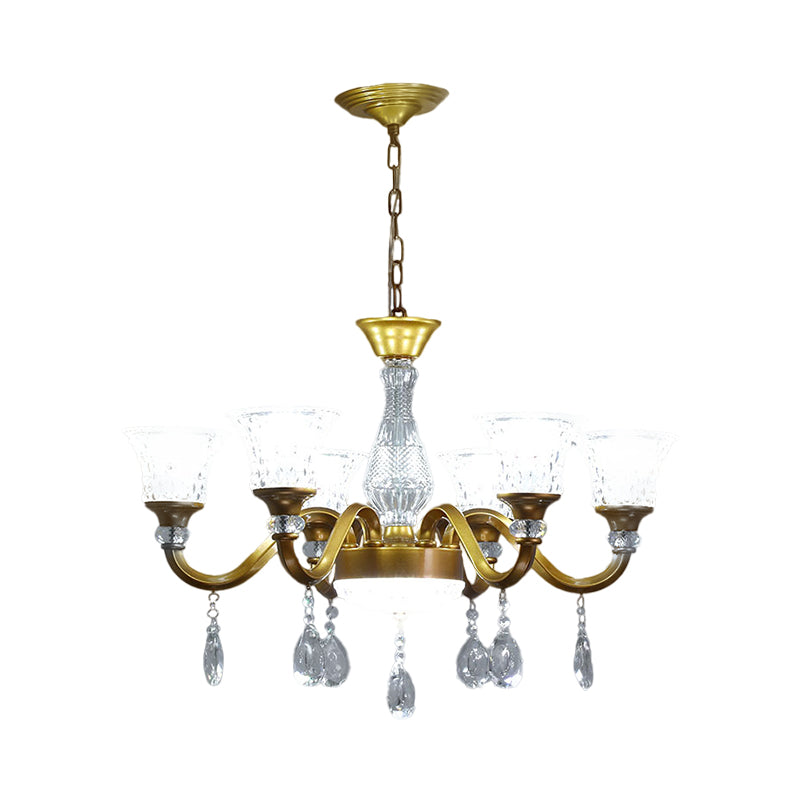 Traditional Gold Bell-Shaped Chandelier With Clear Crystal Glass Pendant - Ideal For Parlor 3/6/8