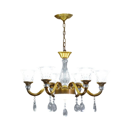 Traditional Gold Bell-Shaped Chandelier With Clear Crystal Glass Pendant - Ideal For Parlor 3/6/8