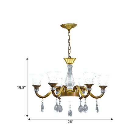 Gold Bell Shaped Chandelier With Clear Crystal Glass Pendant For Parlor - Available In 3 6 Or 8