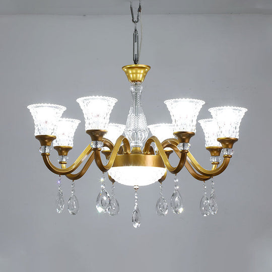 Traditional Gold Bell-Shaped Chandelier With Clear Crystal Glass Pendant - Ideal For Parlor 3/6/8