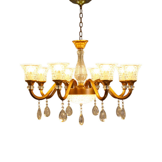 Traditional Gold Bell-Shaped Chandelier With Clear Crystal Glass Pendant - Ideal For Parlor 3/6/8
