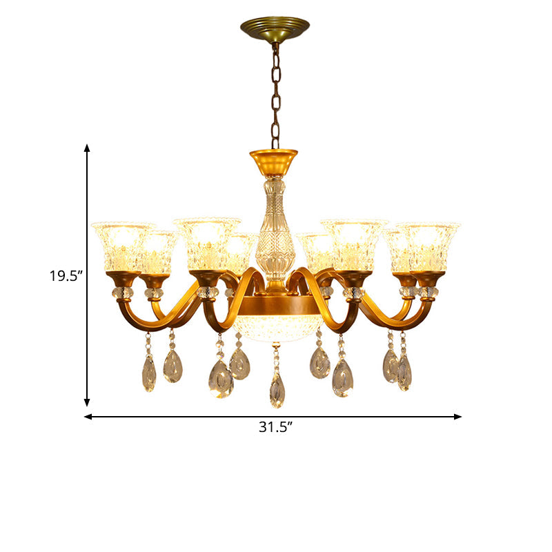 Traditional Gold Bell-Shaped Chandelier With Clear Crystal Glass Pendant - Ideal For Parlor 3/6/8