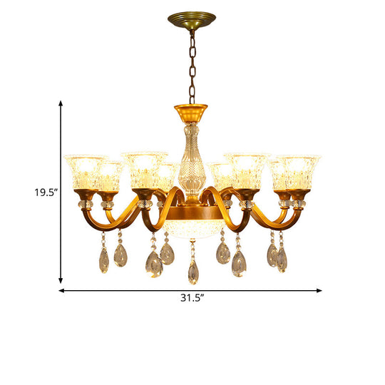 Gold Bell Shaped Chandelier With Clear Crystal Glass Pendant For Parlor - Available In 3 6 Or 8