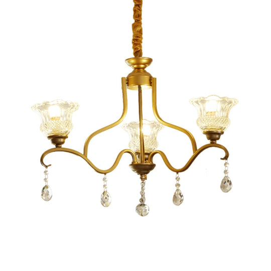 Traditional Crystal Glass Chandelier With Gold Finish - 3/6/8 Lights Floral Shade Elegant