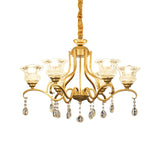 Traditional Crystal Glass Floral Shade Chandelier - Elegant Gold Ceiling Lamp With 3/6/8 Lights