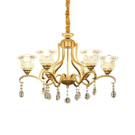 Traditional Crystal Glass Floral Shade Chandelier - Elegant Gold Ceiling Lamp With 3/6/8 Lights
