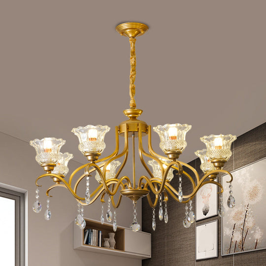Traditional Crystal Glass Chandelier With Gold Finish - 3/6/8 Lights Floral Shade Elegant