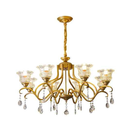 Traditional Crystal Glass Chandelier With Gold Finish - 3/6/8 Lights Floral Shade Elegant