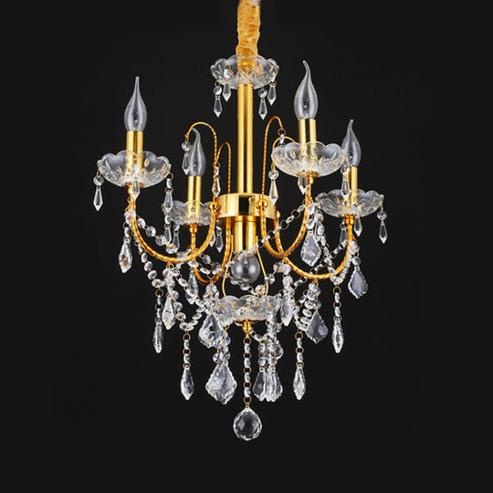 Swag Crystal Strand Candelabra Chandelier - Traditional Metal 5/7/9 Bulbs Gold Hanging Light For