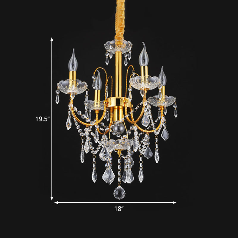 Swag Crystal Strand Candelabra Chandelier - Traditional Metal 5/7/9 Bulbs Gold Hanging Light For
