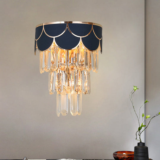 Contemporary Black Tiered Crystal Wall Sconce With 3 Heads - Stylish Living Room Lighting Idea / B