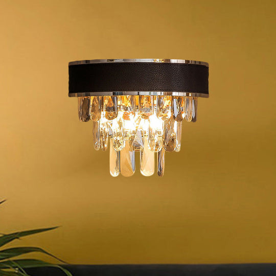 Minimalist Crystal Block Sconce Light Fixture With 3 Bulbs Black And Gold Wall Mount Lamp