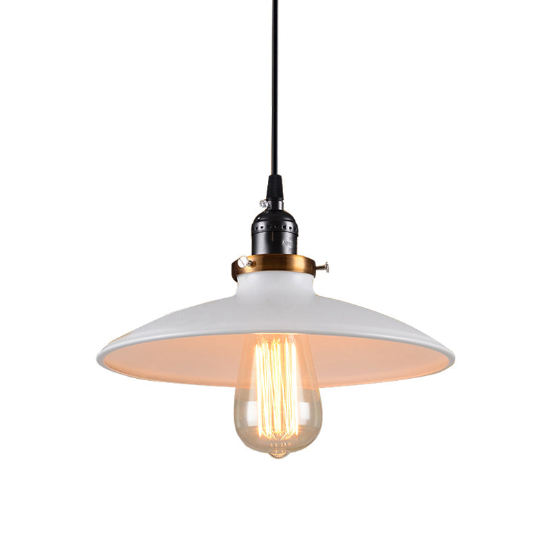 White Retro Loft Metal Saucer Shade Pendant Ceiling Light For Restaurants - 1-Light 8.5’/10’