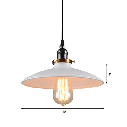 White Retro Loft Metal Saucer Shade Pendant Ceiling Light For Restaurants - 1-Light 8.5’/10’
