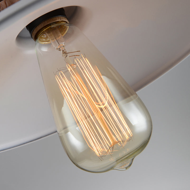 White Retro Loft Metal Saucer Shade Pendant Ceiling Light For Restaurants - 1-Light 8.5’/10’