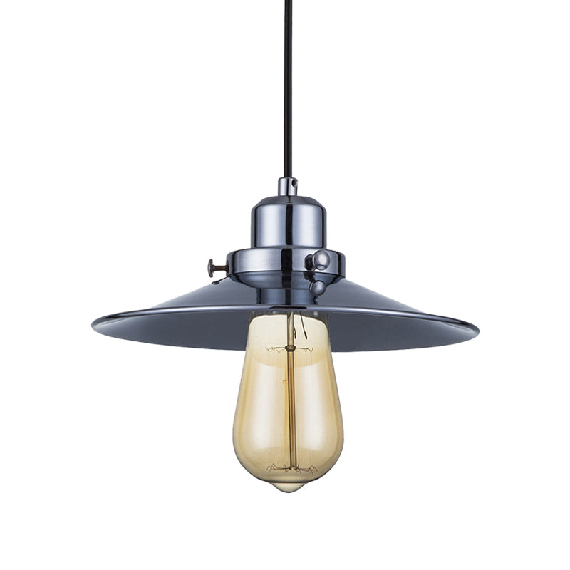 Industrial Retro Metal Pendant Light In Polished Chrome - Flared Shade 1-Bulb Hanging Lamp For