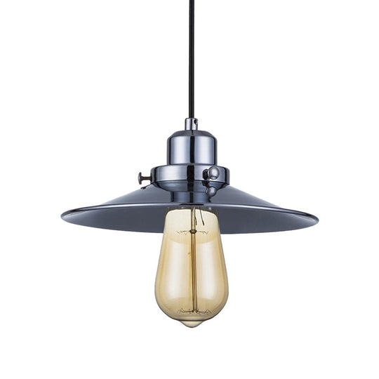 Industrial Retro Metal Pendant Light In Polished Chrome - Flared Shade 1-Bulb Hanging Lamp For