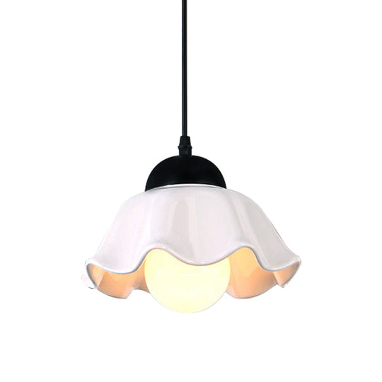 White Glass Flower Shade Pendant Light For Dining Room With Loft Style