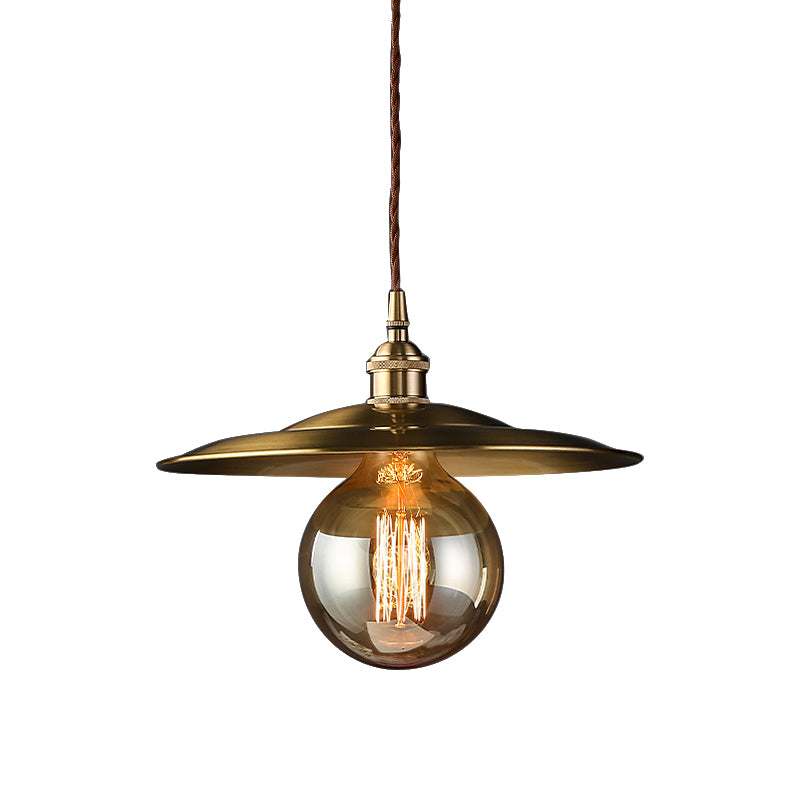 Mid Century 1-Light Brass Pendant With Adjustable Cord - Modern Flat Shade Ceiling Fixture