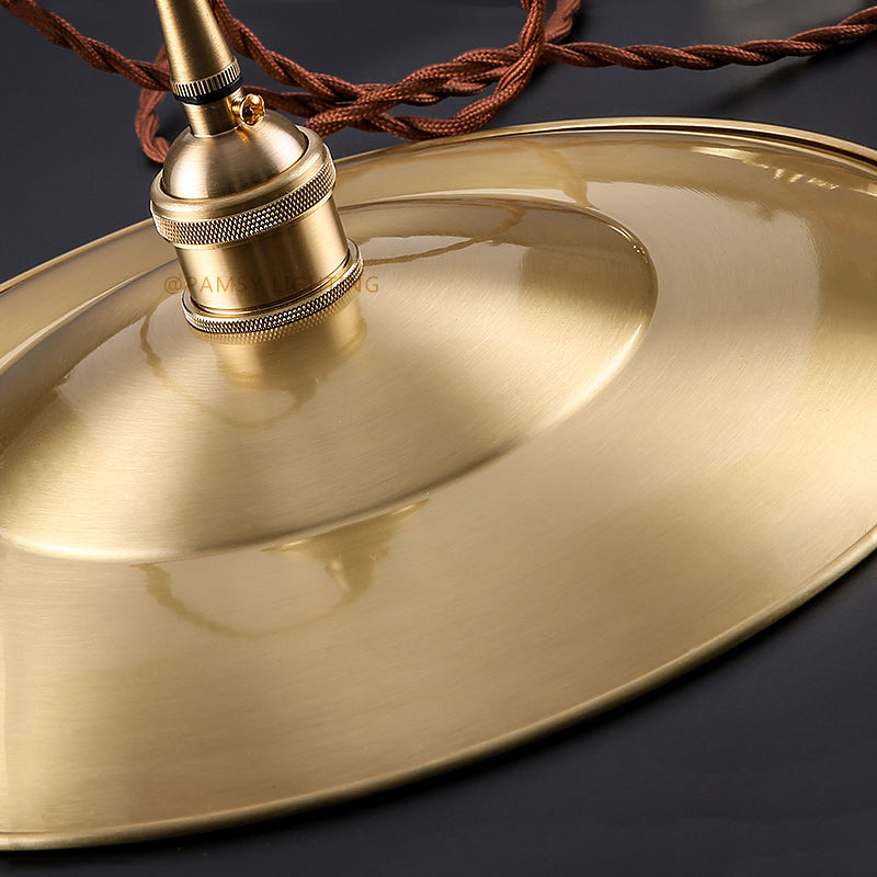 Mid Century 1-Light Brass Pendant With Adjustable Cord - Modern Flat Shade Ceiling Fixture