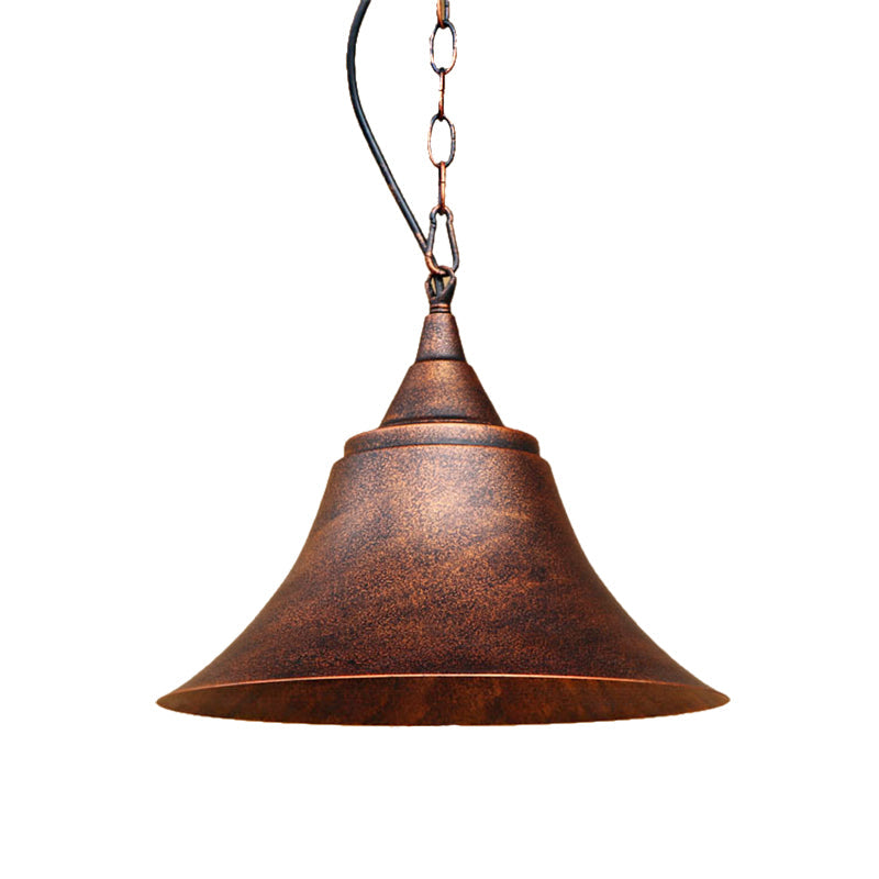 Rust Finish Bell Pendant Light - Farmhouse Style Wrought Iron 1-Bulb Restaurant Ceiling Mount