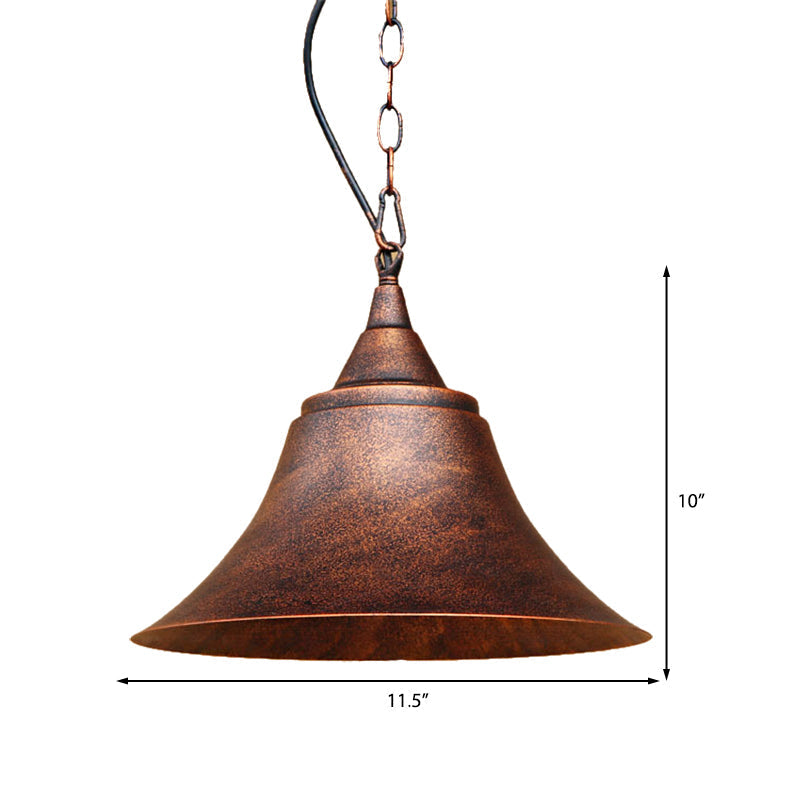 Rust Finish Bell Pendant Light - Farmhouse Style Wrought Iron 1-Bulb Restaurant Ceiling Mount