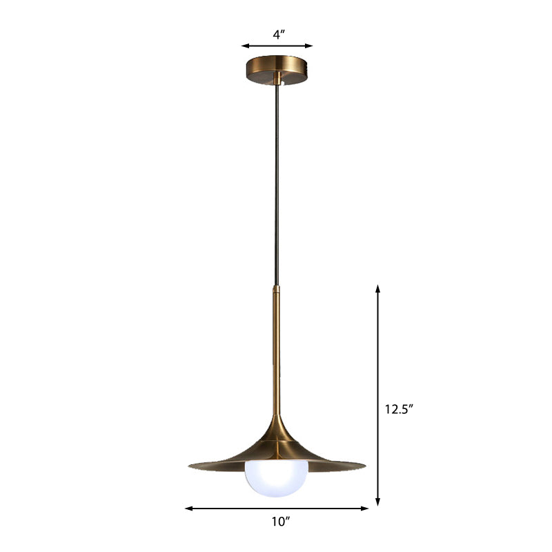 Mid Century Brass Flared Ceiling Light With Frosted Glass Shade - 1 Hallway Pendant