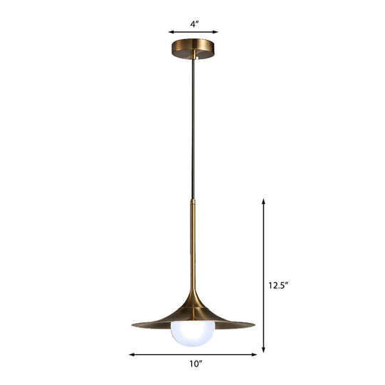 Mid Century Brass Flared Ceiling Light With Frosted Glass Shade - 1 Hallway Pendant