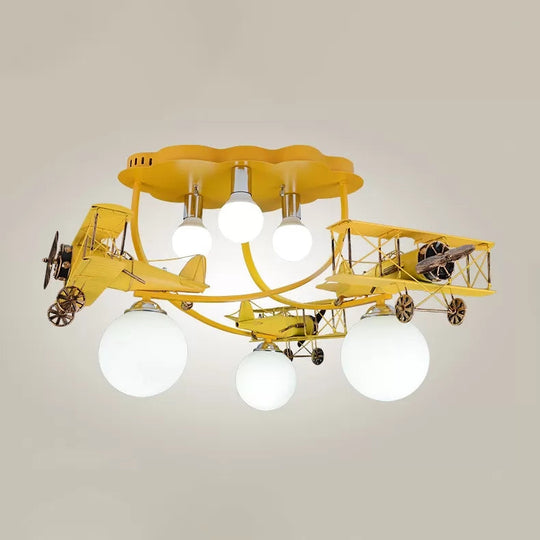 Modern Globe Flush Ceiling Light For Child’s Bedroom Yellow
