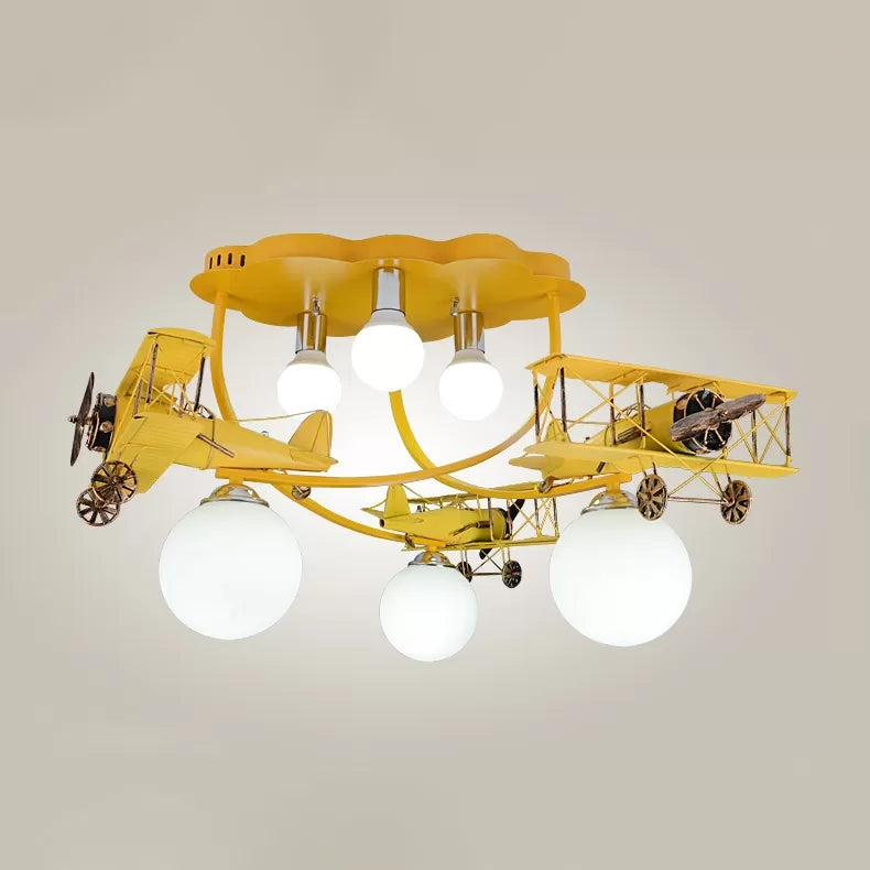 Modern Globe Flush Ceiling Light For Childs Bedroom Yellow