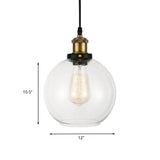 Industrial Brass Pendant Light: Clear Glass Globe Suspension Lamp With Adjustable Cord