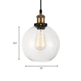 Industrial Brass Pendant Light: Clear Glass Globe Suspension Lamp With Adjustable Cord