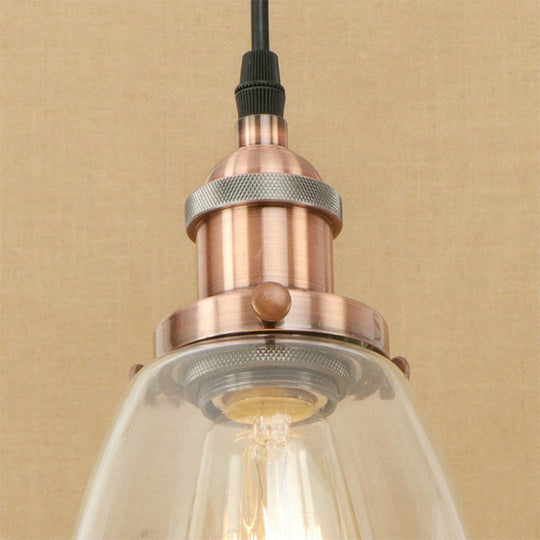 Farmhouse 1 Light Brass/Copper Pendant Ceiling With Clear Glass Tapered Shade