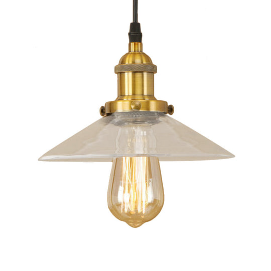 Industrial Clear Glass Pendant Lamp With Cone Shade - Black/Rust/Copper Finish Living Room Hanging
